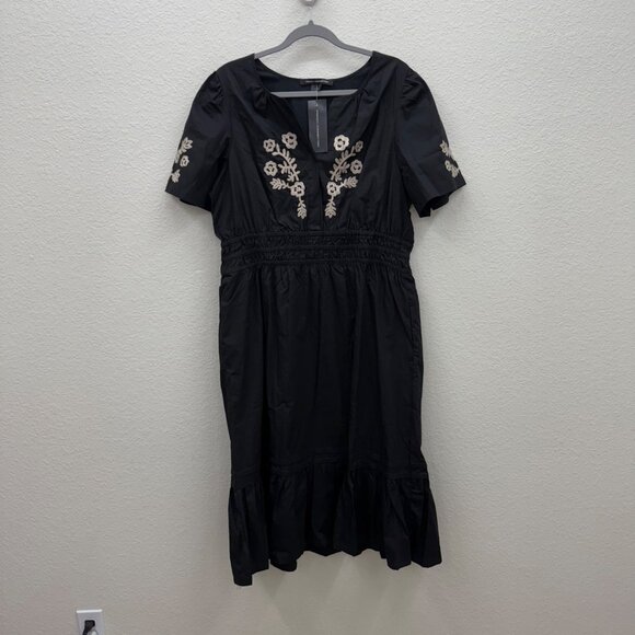 French Connection Black Floral Embroidered Dress w Pockets Womens size XL NEW - Picture 1 of 10